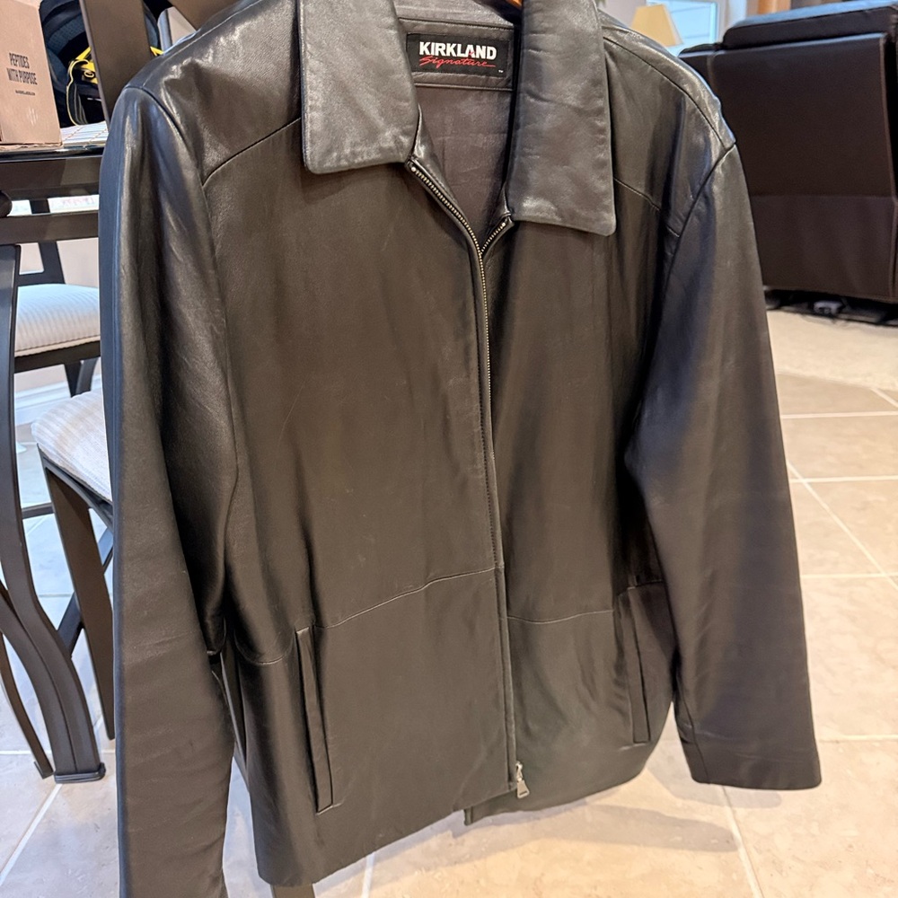 Kirkland Signature Men's Black Leather Jacket
